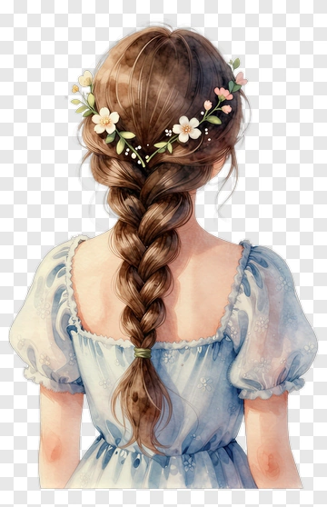 Girl With Braided Hair And Floral Headband PNG