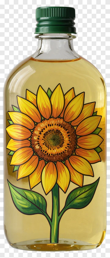 Sunflower Oil Bottle With Floral Design PNG