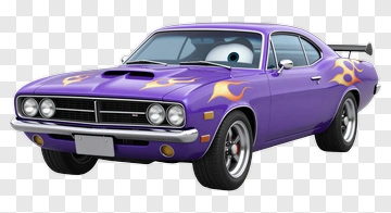 Cartoon Purple Car With Flames PNG