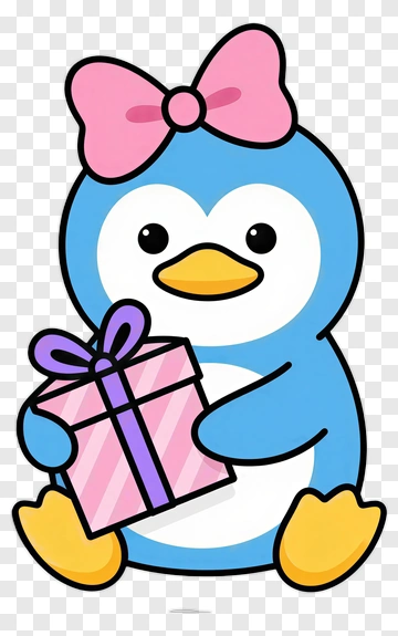 Cartoon Penguin Holding A Gift Box PNG