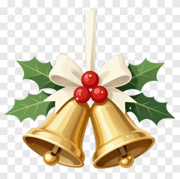 Christmas Bells With Holly And Ribbon PNG