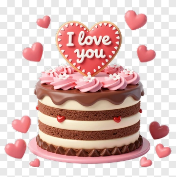 Chocolate Cake With I Love You Heart Decoration PNG