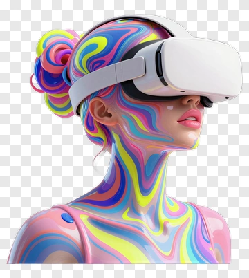 Colorful Woman Wearing Virtual Reality Headset PNG