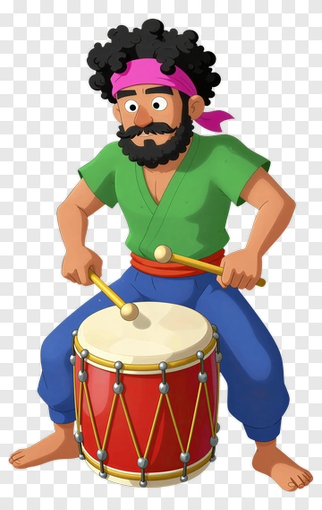Cartoon Drummer Playing A Red Drum PNG