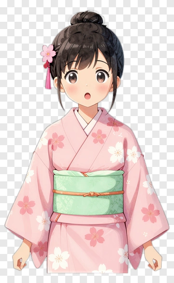 Anime Girl In Pink Kimono With Floral Patterns PNG