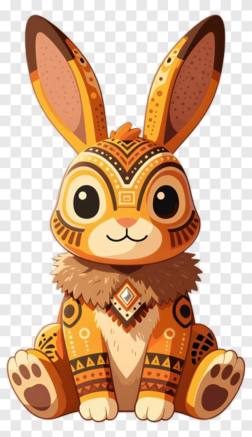 Cartoon Rabbit With Tribal Patterns PNG