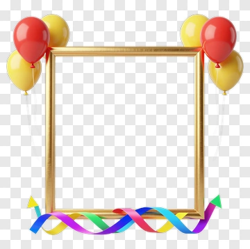 Colorful Party Frame With Balloons And Ribbons PNG