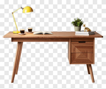 Wooden Desk With Lamp And Accessories PNG