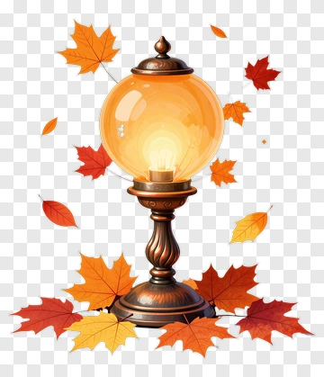 Autumn Lantern With Maple Leaves PNG
