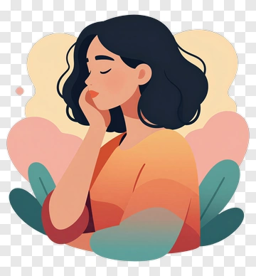 Thoughtful Woman In A Colorful Illustration PNG