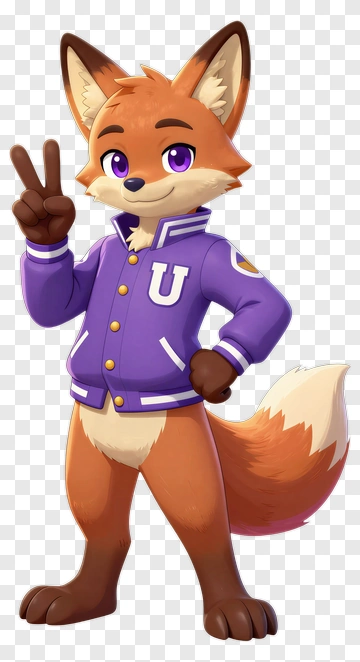 Cartoon Fox Wearing A Purple Letterman Jacket Showing Peace Sign PNG