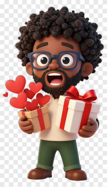 Cartoon Man Holding Gifts And Hearts PNG