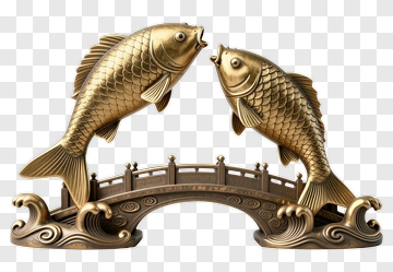 Bronze Koi Fish On A Bridge PNG