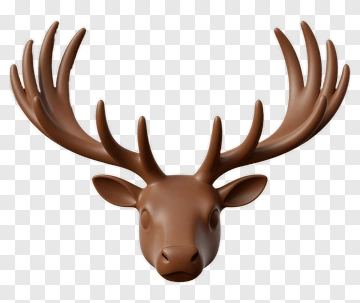 3D Brown Deer Head With Antlers PNG