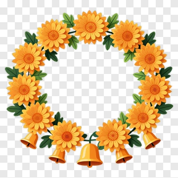 Floral Wreath With Yellow Flowers And Bells PNG