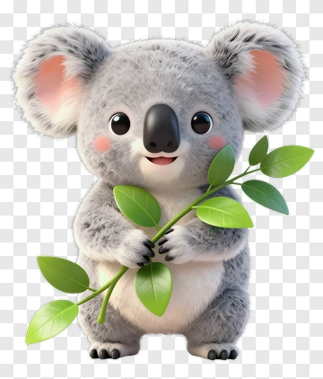 Cartoon Koala Holding A Leaf PNG