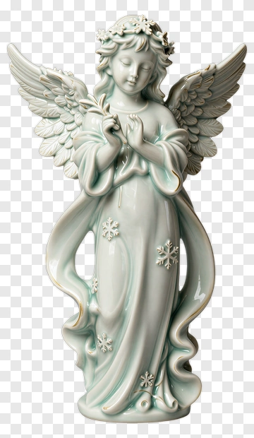 Porcelain Angel Figurine With Snowflakes PNG