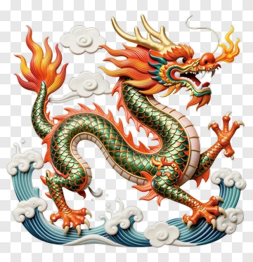 Colorful Chinese Dragon Breathing Fire PNG