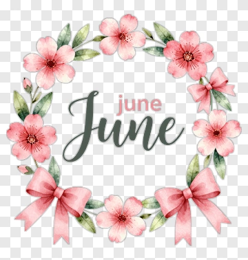 Floral Wreath With June Text PNG
