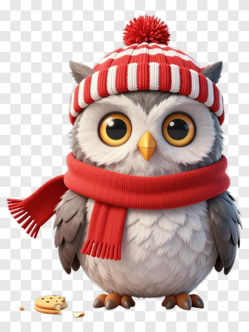Cartoon Owl Wearing A Red Scarf And Hat PNG