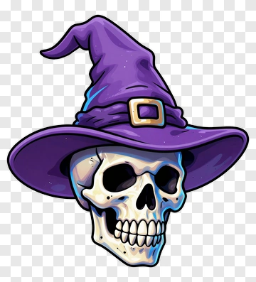 Cartoon Skull Wearing A Purple Witch Hat PNG