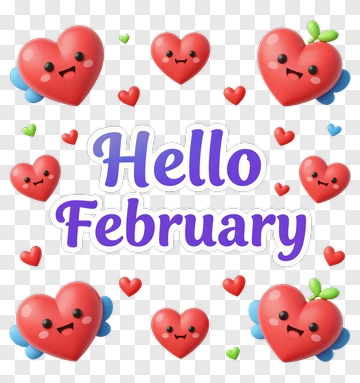 Colorful Cartoon Hearts With Hello February Text PNG