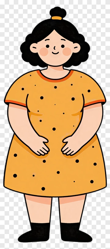 Cartoon Girl In A Polka Dot Dress PNG