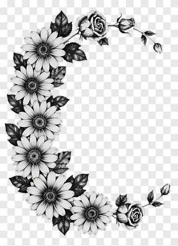 Black And White Floral Frame PNG