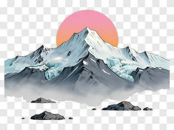 Stylized Mountain Landscape With Sunset PNG