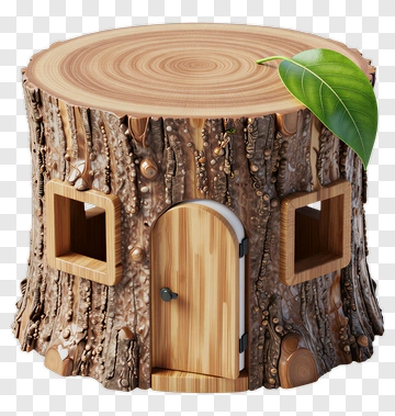 Tree Stump House With Leaf PNG