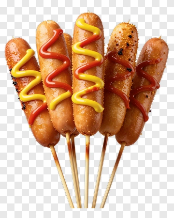 Corn Dogs With Mustard And Ketchup PNG