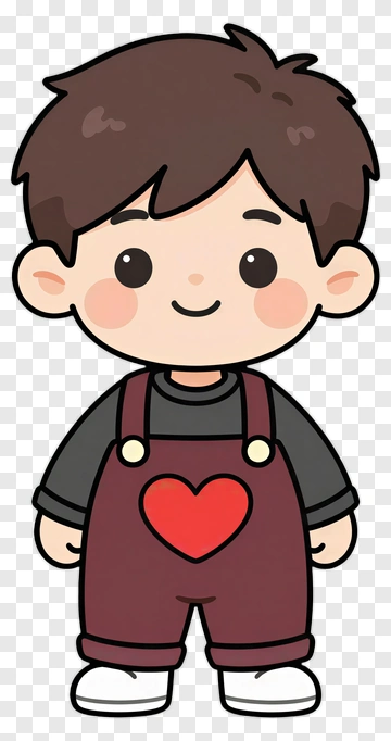 Cartoon Boy Wearing Heart Overalls PNG