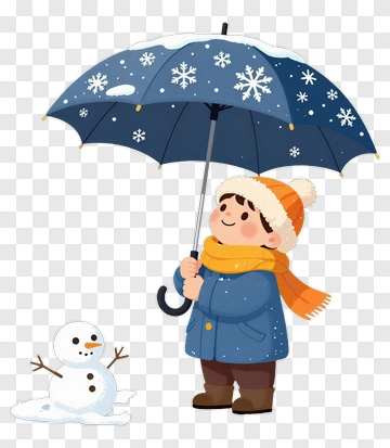 Cartoon Boy Holding Snowflake Umbrella PNG