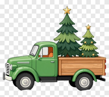 Green Truck Carrying Christmas Trees PNG