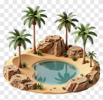 Tropical Island With Palm Trees And Water Pool PNG
