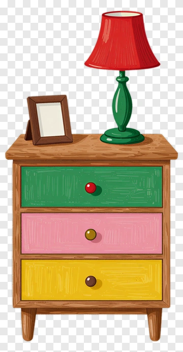 Colorful Nightstand With Lamp And Frame PNG