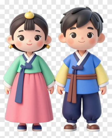 Cartoon Children In Traditional Korean Hanbok PNG