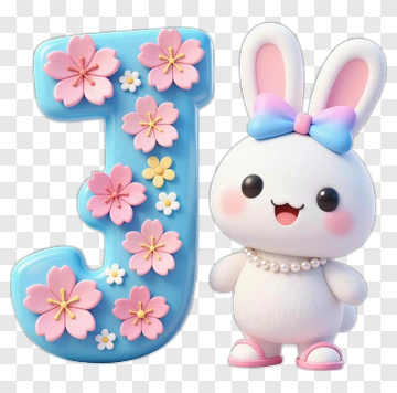 Cartoon Bunny Next To Floral Letter J PNG