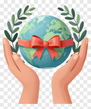 Hands Holding A Globe With A Red Ribbon PNG