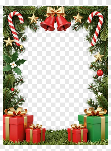 Christmas Frame With Bells And Gifts PNG