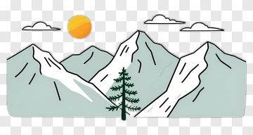 Mountain Landscape With Pine Tree And Sun PNG