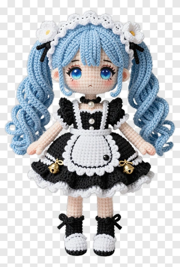 Crochet Doll In Maid Outfit PNG