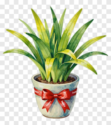 Happy Potted Plant With Red Ribbon PNG