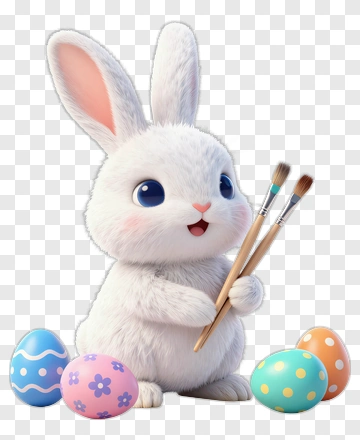 Cartoon Bunny Painting Easter Eggs PNG