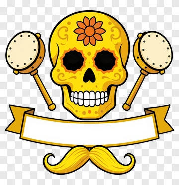 Colorful Skull With Maracas And Banner PNG