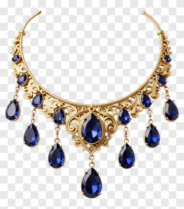 Gold Necklace With Blue Gemstones PNG