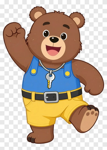 Cartoon Bear Wearing Blue Shirt And Yellow Shorts PNG