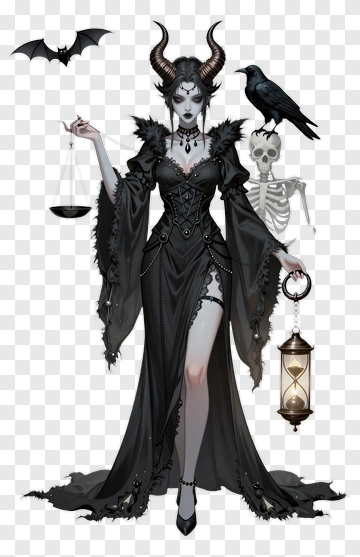 Dark Fantasy Sorceress With Lantern And Scales PNG