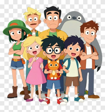 Cartoon Family With A Cat PNG