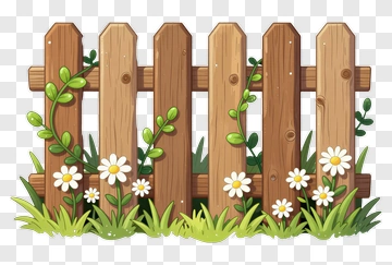 Wooden Fence With Flowers And Greenery PNG